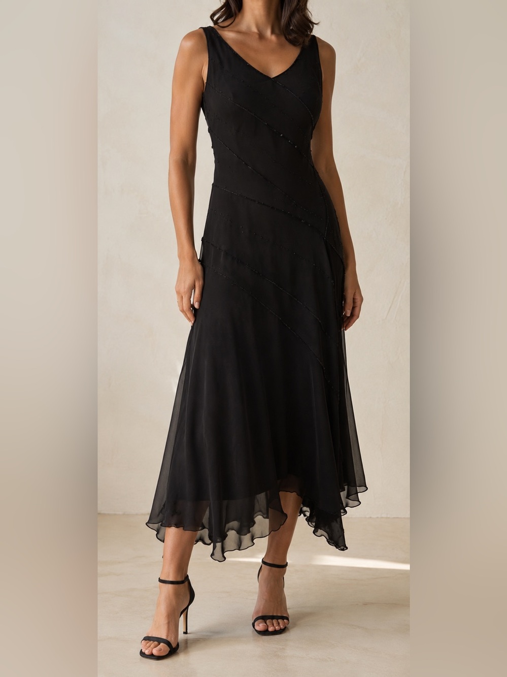 Vintage Y2K Black Beaded Handkerchief Hem Dress